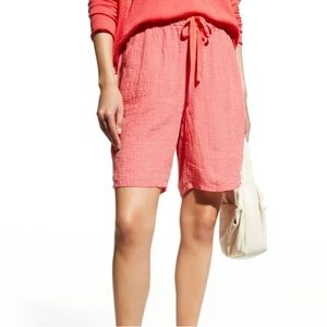 Eileen Fisher Puckered Organic Linen Mid-Thigh Shorts Watermelon Size XL NWT